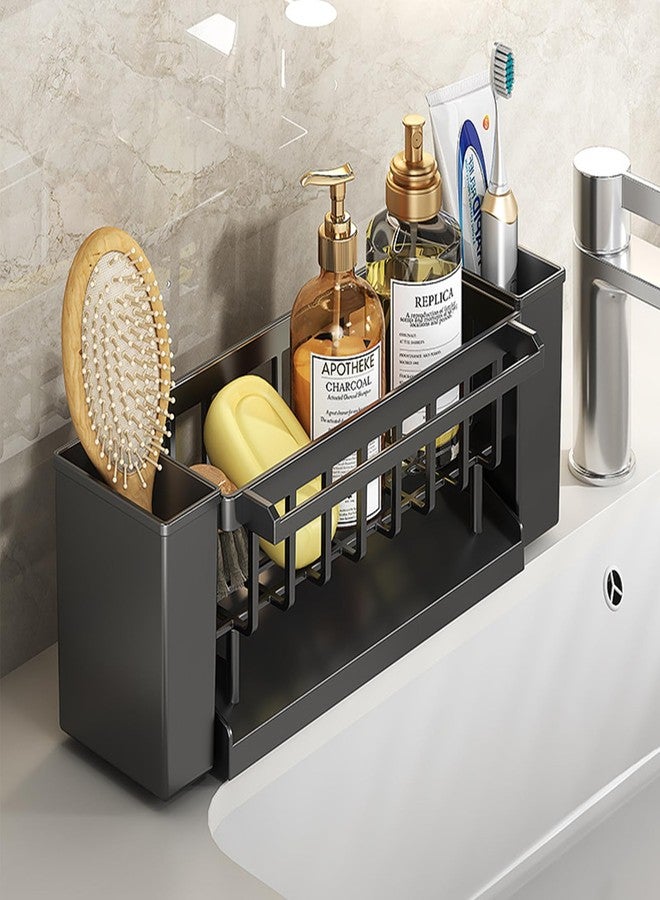 RAKSONIC Utensil Holder, 3 Compartments Utensil Drying Rack, Dish Drainer for Kitchen Counter,Kitchen Utensils Holder with Towel Bar,Self-Draining Tray Design(Black) - Image 2